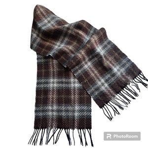 D&Y Softer Than Cashmere Black, Brown, Gray White Plaid Scarf Warm Neutral Color